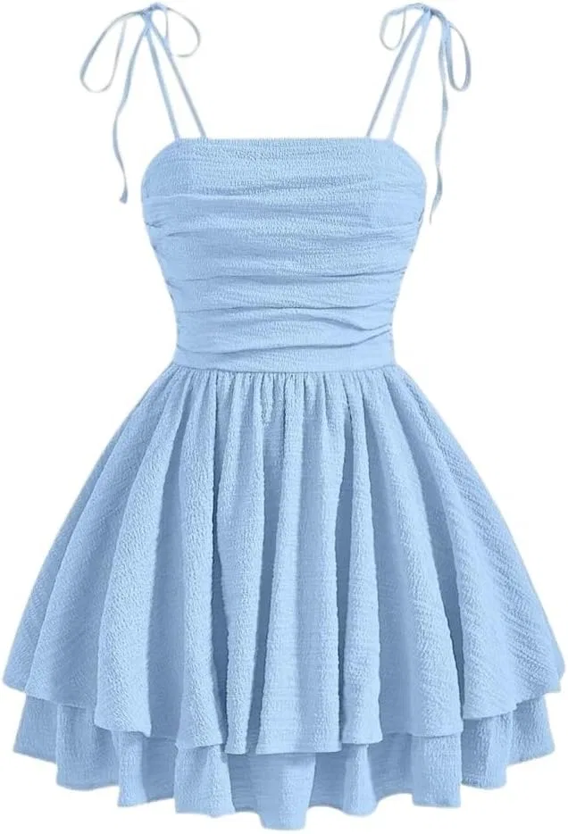 Женское ками-платье на тонких бретелях с воланами Casual, Blue
