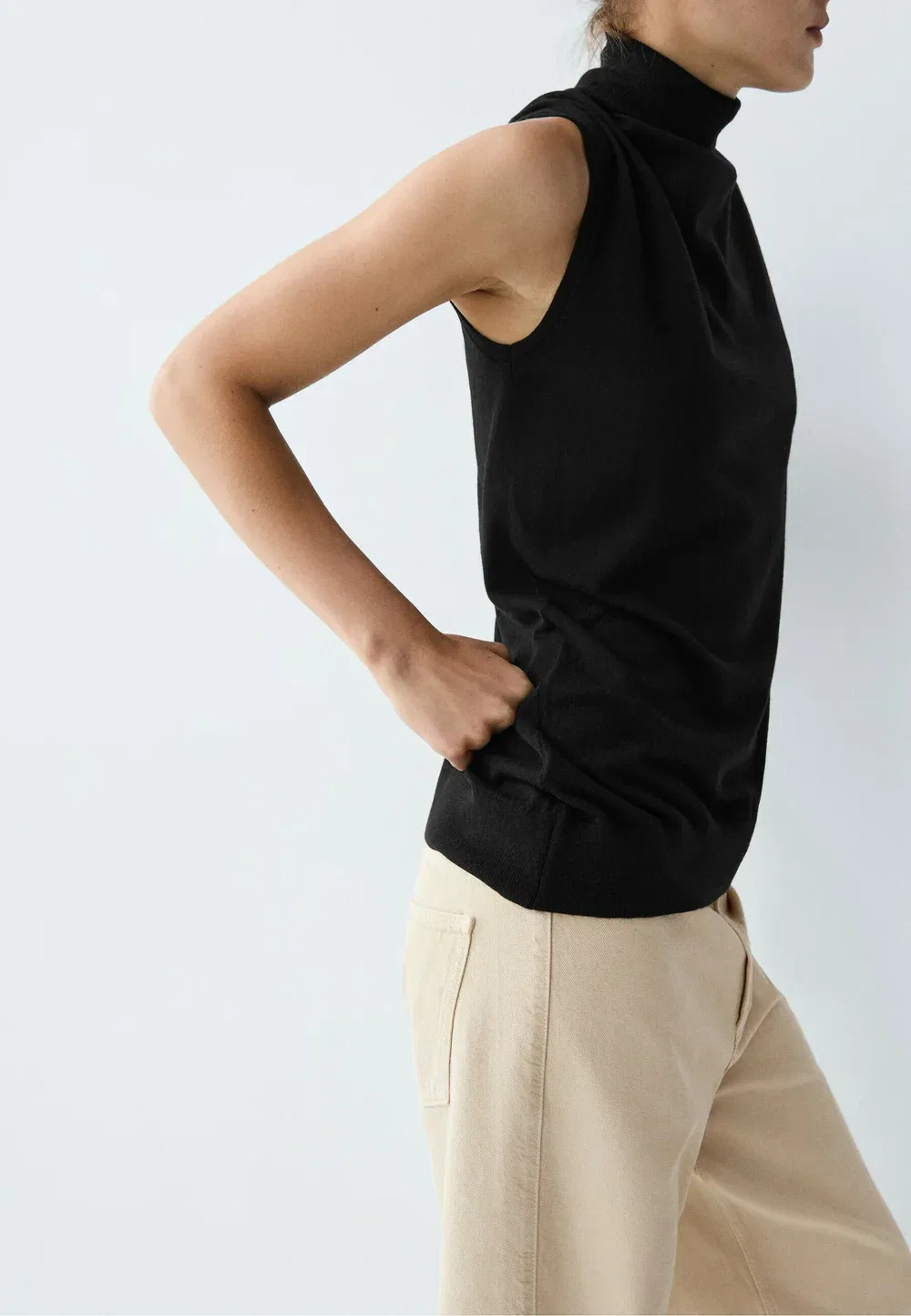 Водолазка с асимметричным подолом - футболка с принтом Massimo Dutti, Black — фото 3