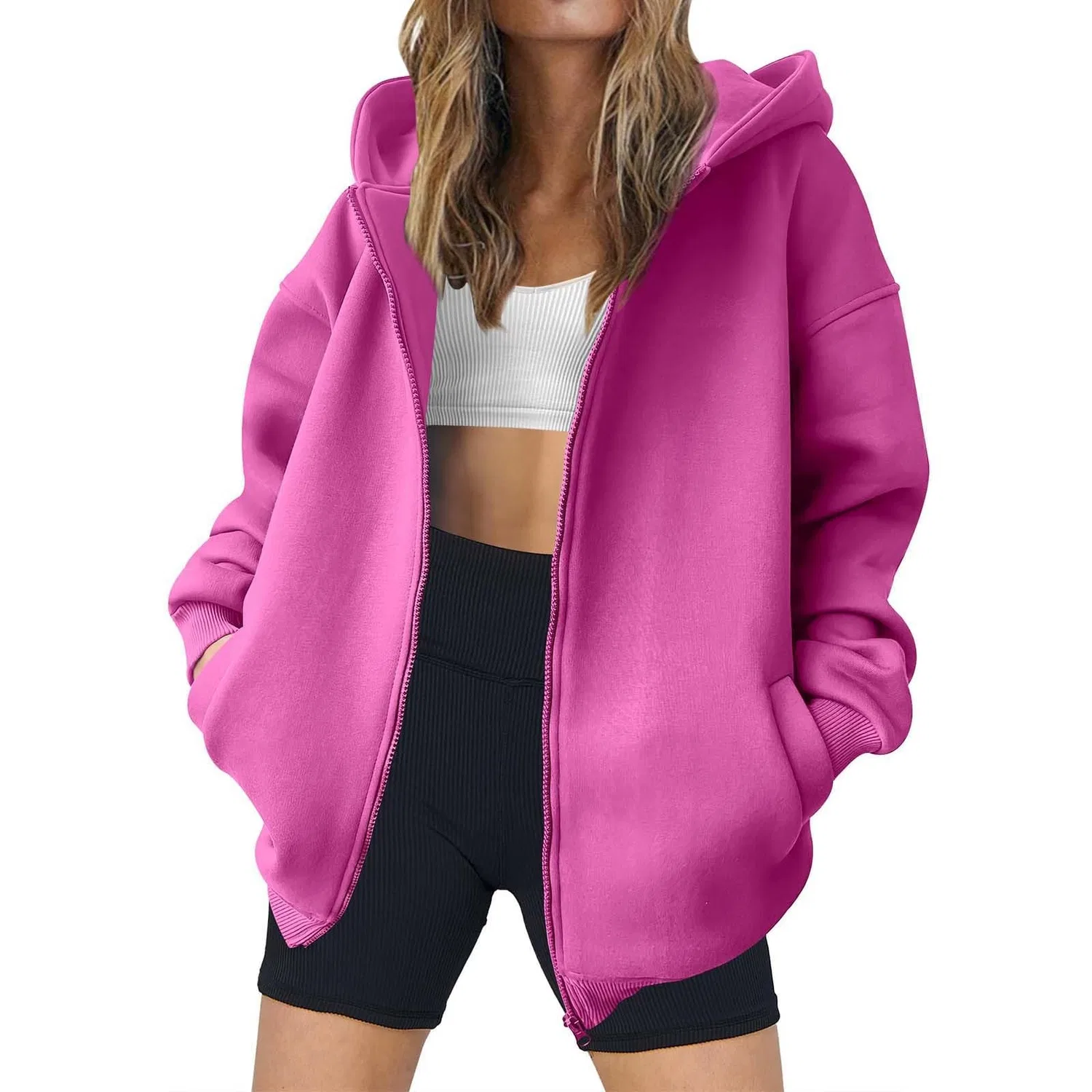 Женская куртка-бомбер с капюшоном, утепленная, Soft Shell Jacket, Rosa acceso — фото 4
