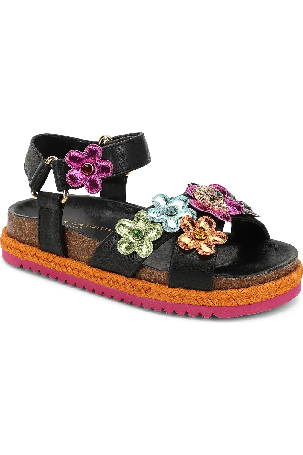 Сандалии детские с цветочными аппликациями Mini Kensington Flower Kurt Geiger London, Black Multi