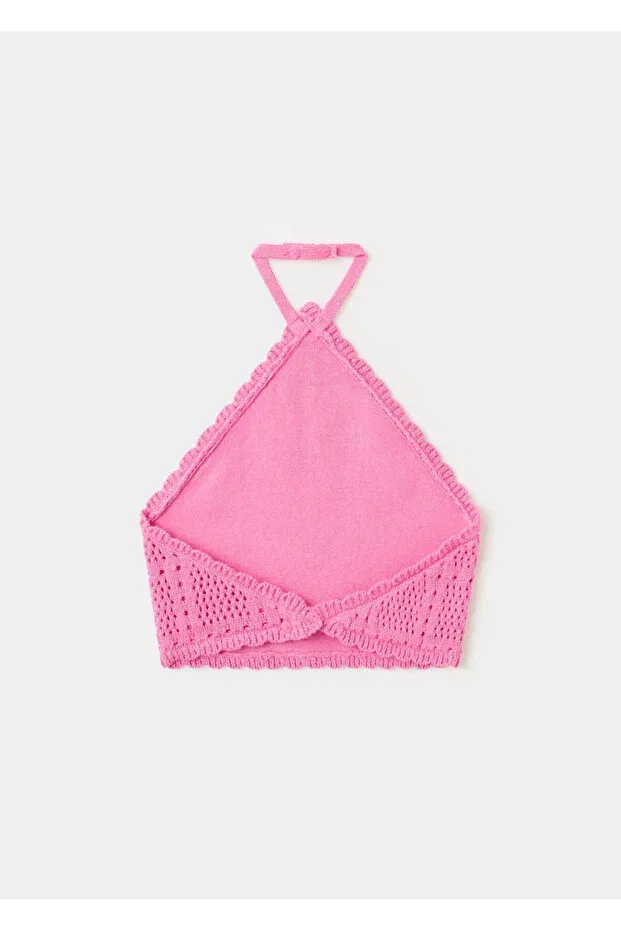 Детский топ для девочек кружевной без рукавов Mango Kids, Fuchsia — фото 2