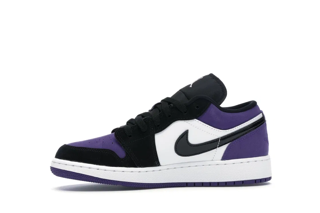 Детские кроссовки для мальчиков кожаные Jordan 1 Low, White/Black-Court Purple — фото 3