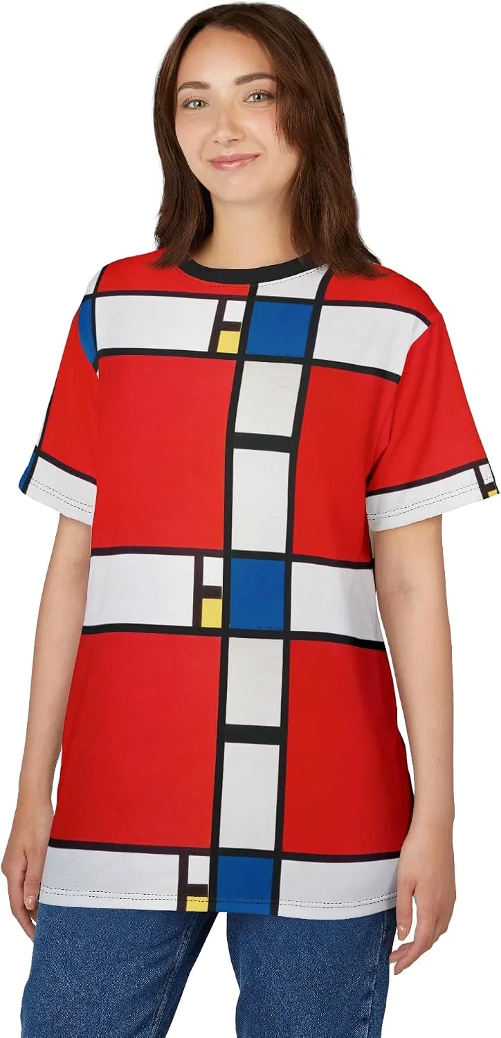Унисекс футболка с принтом Mondrian Composition 2, Black Stitching — фото 2