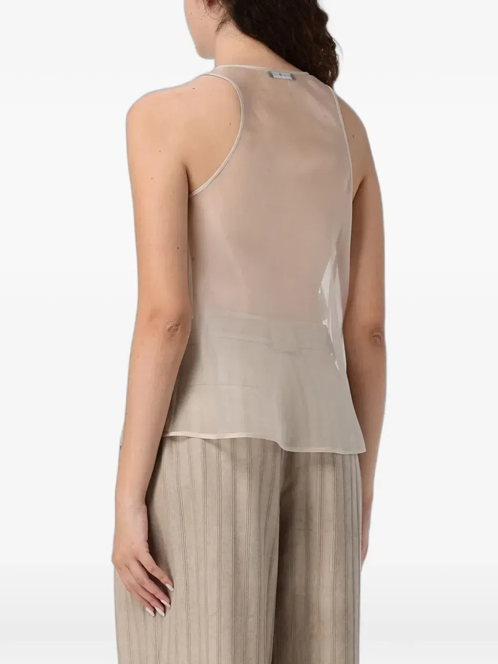 Блузка из тюля с макраме-вставками Emporio Armani, бежевый — фото 3
