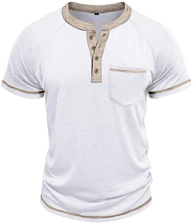 Мужская повседневная футболка поло с карманом Button Tee Shirts, White — фото 3