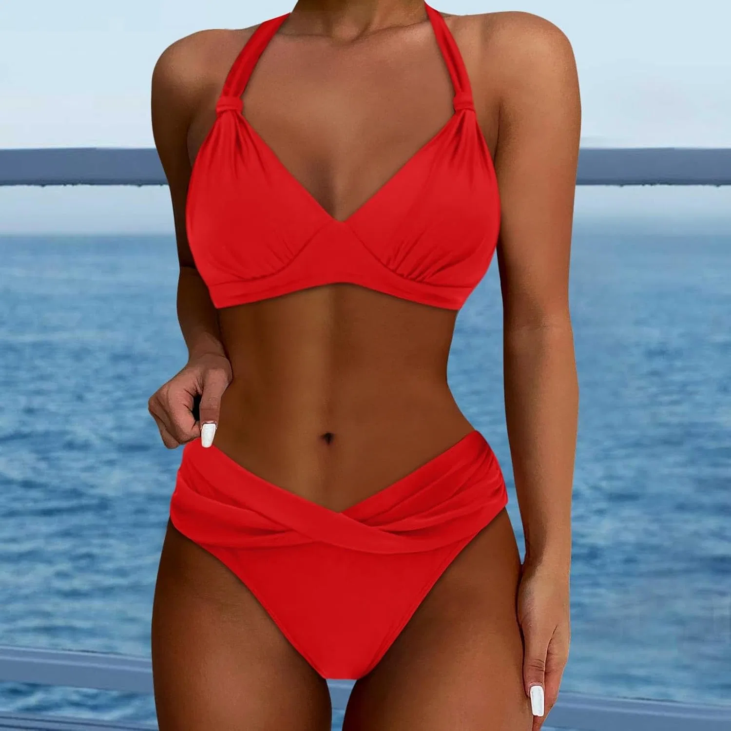 Женский бикини-комплект с V-образным вырезом, Soft, Red — фото 2