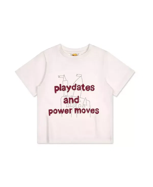 Детская хлопковая футболка с V-образным вырезом Unisex Playdates T-Shirt Mumzers, белый