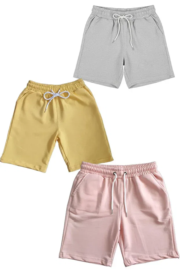 Детский комплект шорт с принтом Basics Aytok Tekstil, Pink-Gray-Yellow