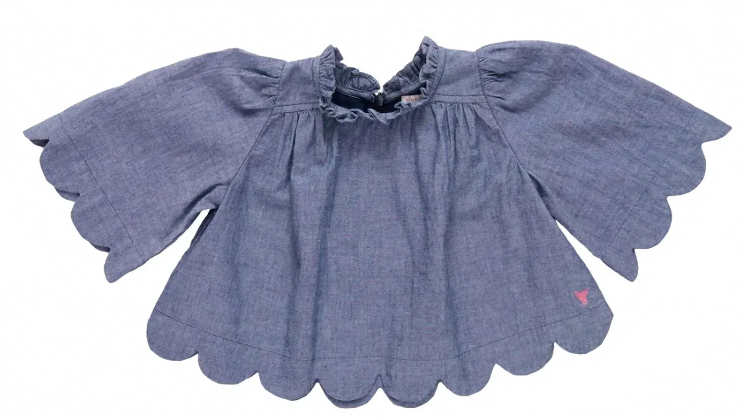 Детская блузка для девочек с воротником-рюш и волнистым краем Misha Top Pink Chicken, Blue Chambray