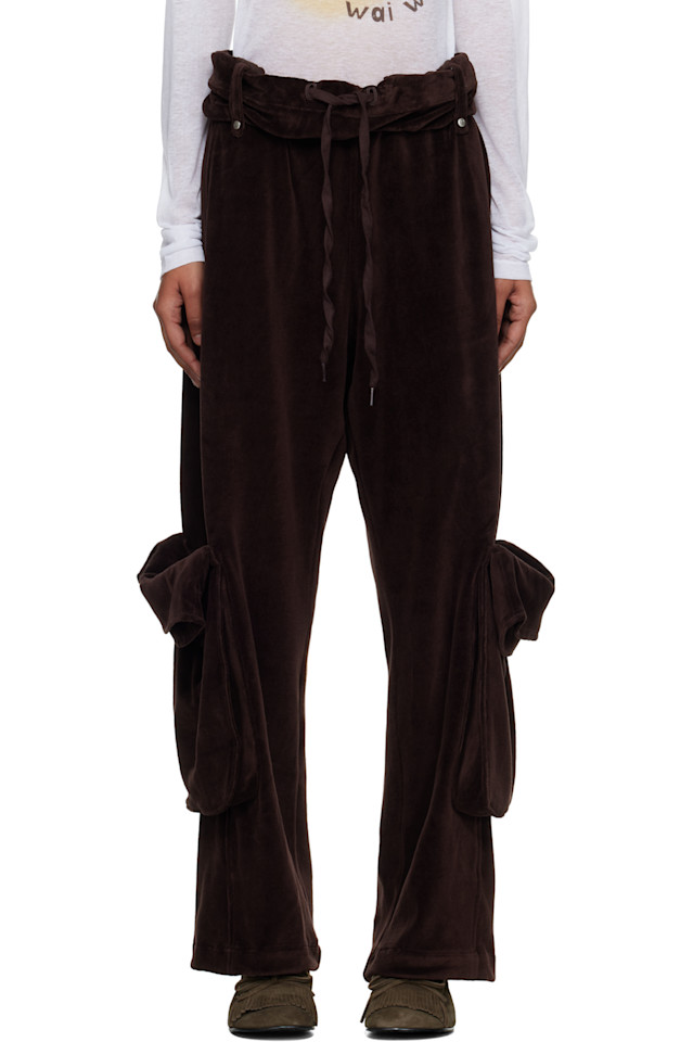 

Велюровые брюки-карго с подвернутым поясом Open Yy, коричневый