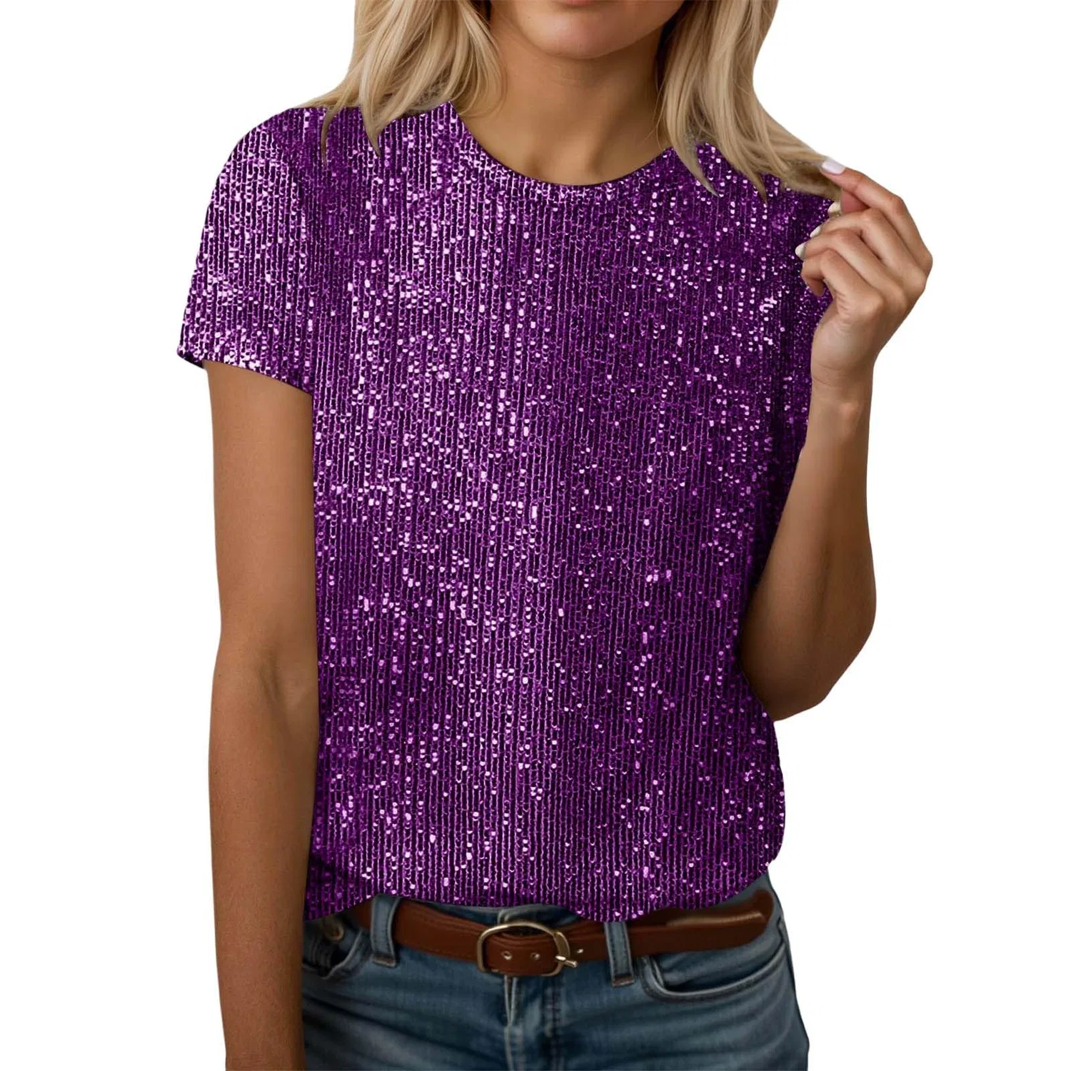 Женский топ с блестками с коротким рукавом, J01 Dark Purple