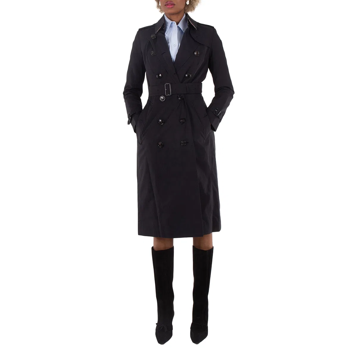 Пальто-тренч с поясом Slim Fit Long Heritage Chelsea Burberry, Midnight