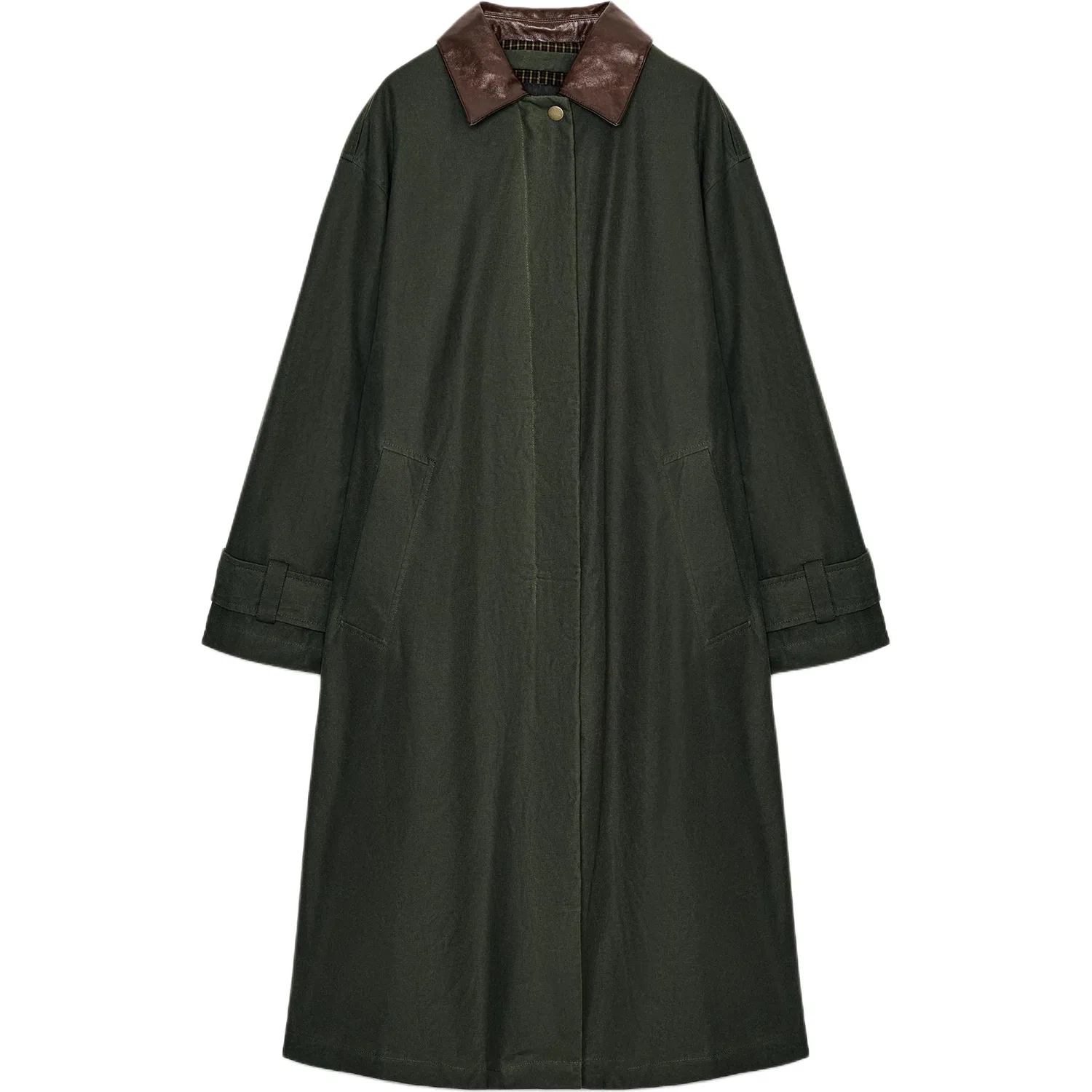 Женское пальто-тренч с отложным воротником ZW, ZARA, Gray Green