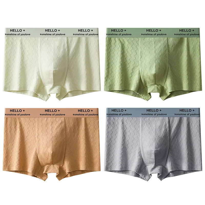 Детские трусы-боксеры умеренные 4 штуки JBBCN, Light Green+Light Gray+Khaki+Grass Green — фото 3