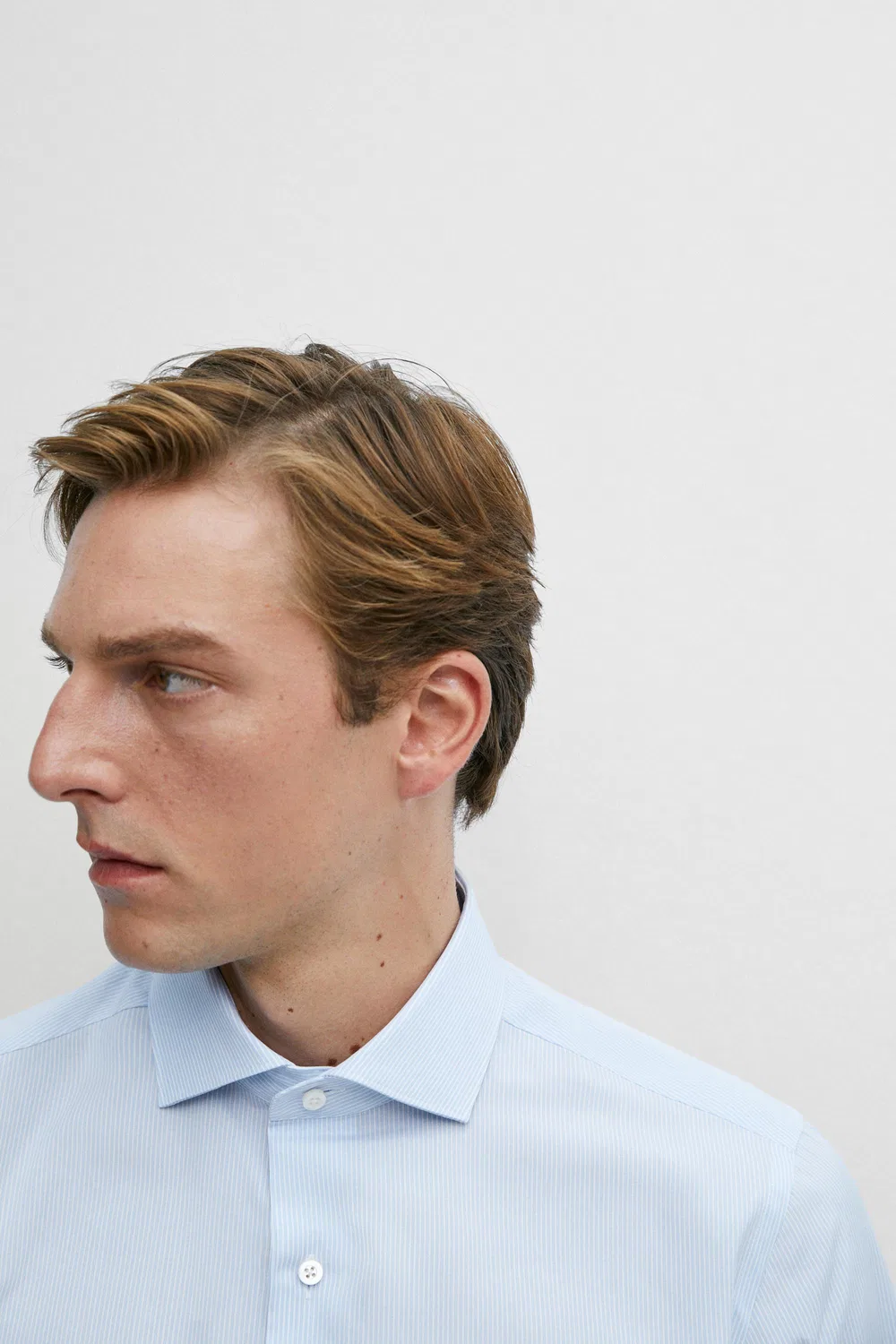 Рубашка полосатая Massimo Dutti, приталенная, небесно-голубой — фото 4