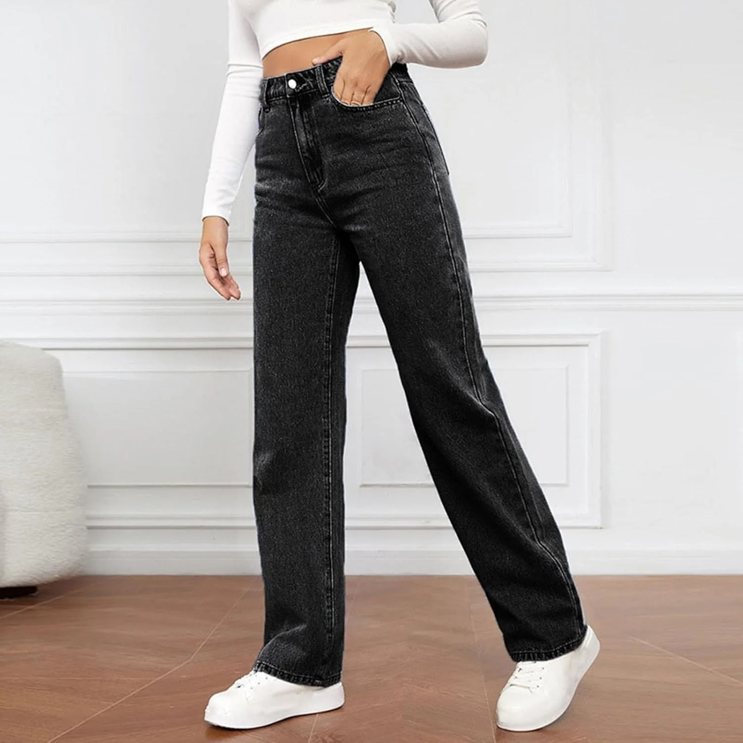 Женские джинсы baggy straight leg с высокой посадкой и эффектом контроля живота — фото 3