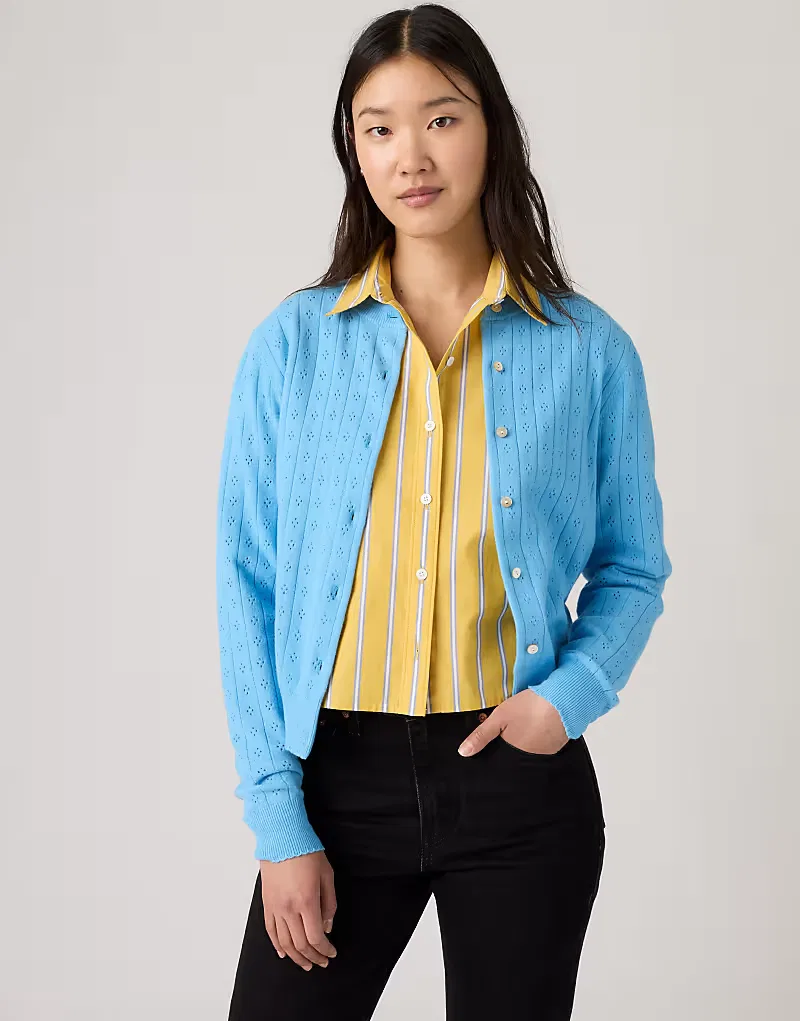 Кардиган Levi's Supersoft с ажурным узором и круглым вырезом, синий — фото 4