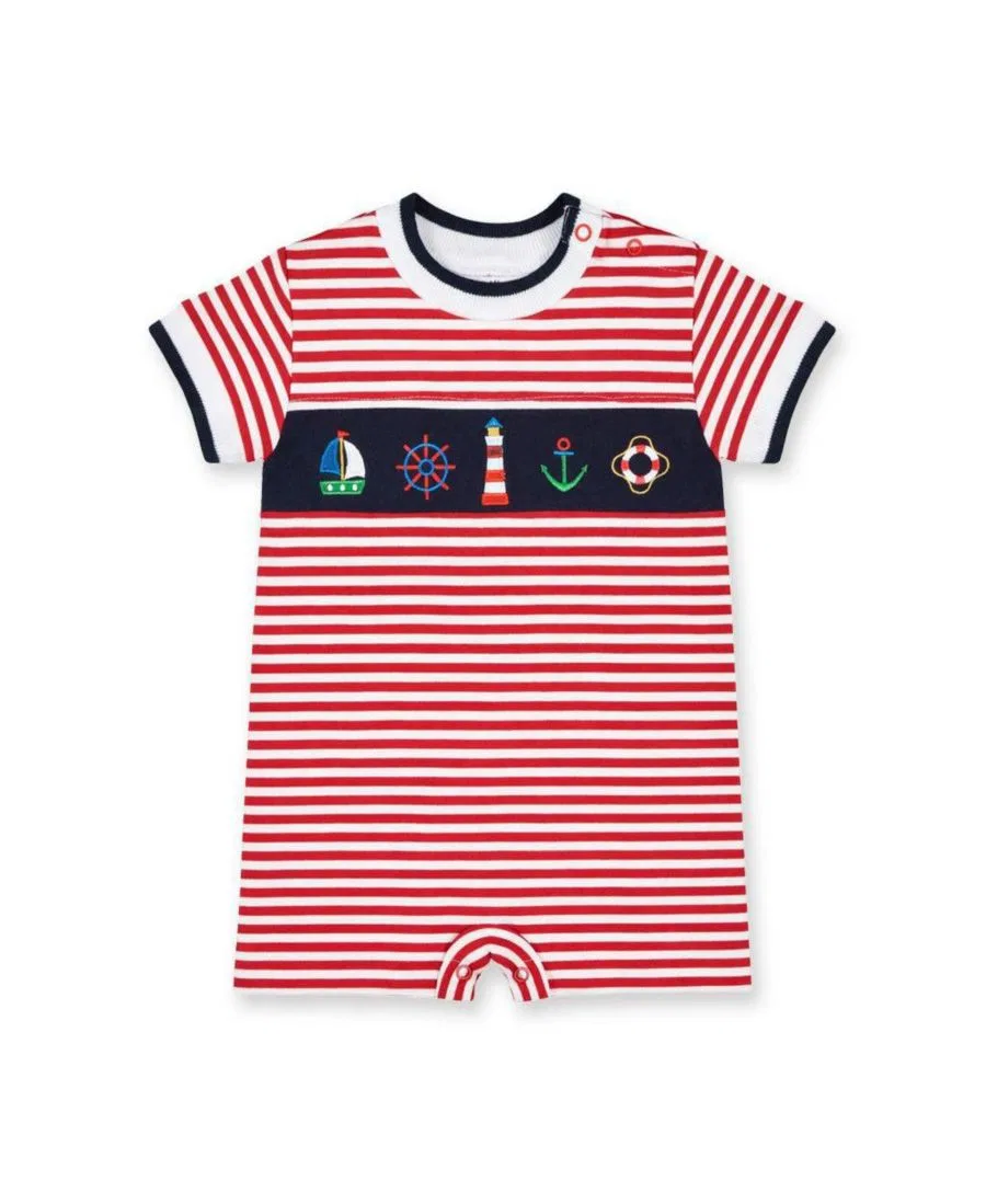 Детский комбинезон-боди с принтом, модель Stripe Knit Shortall With Nautical Applique Florence Eiseman, Red