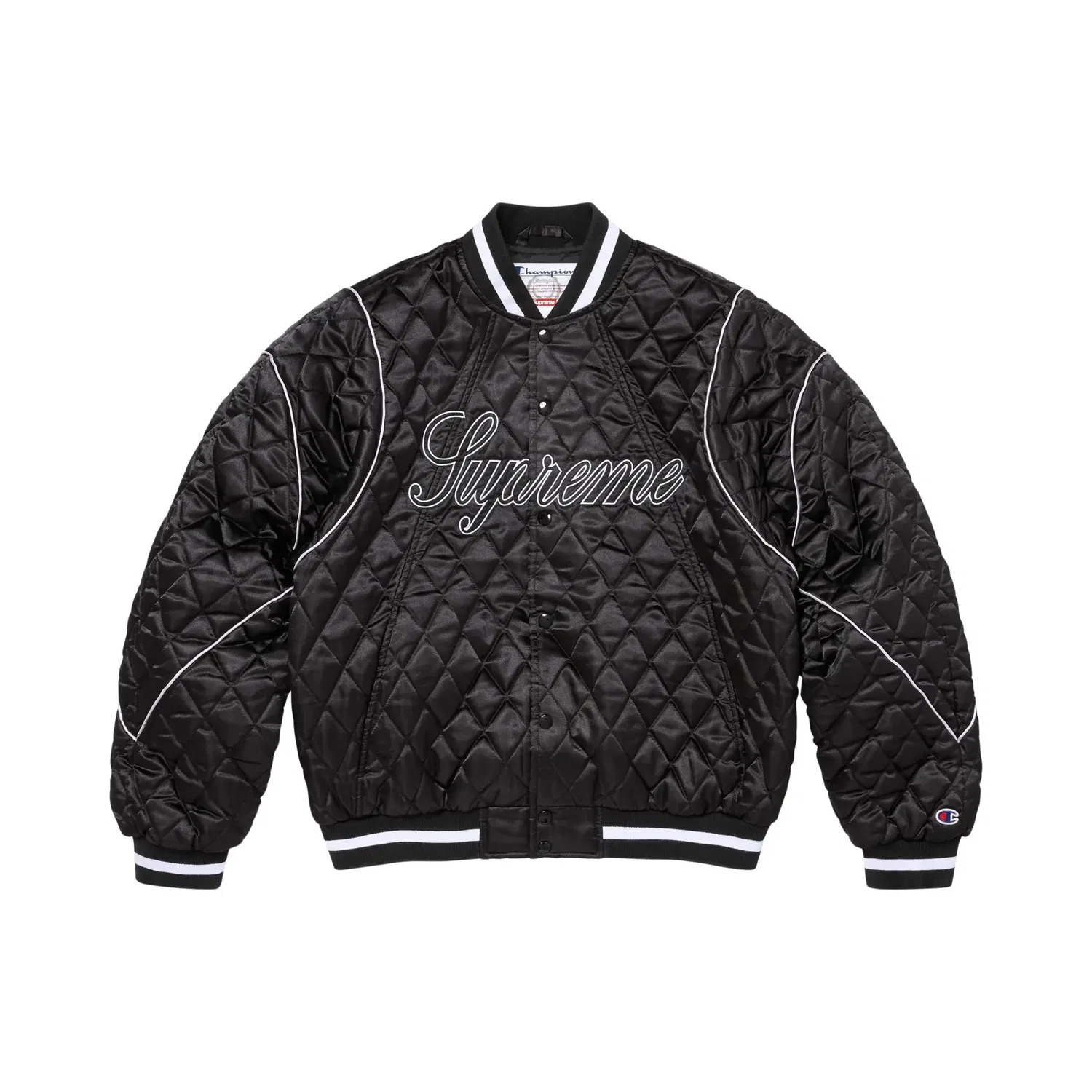 Куртка стёганая Supreme x Champion Quilted Satin Varsity, Black