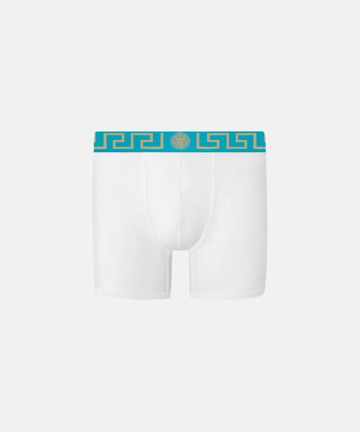 Мужские трусы-слипы с греческим узором, модель Greca Border Long Trunks VERSACE, White/Green