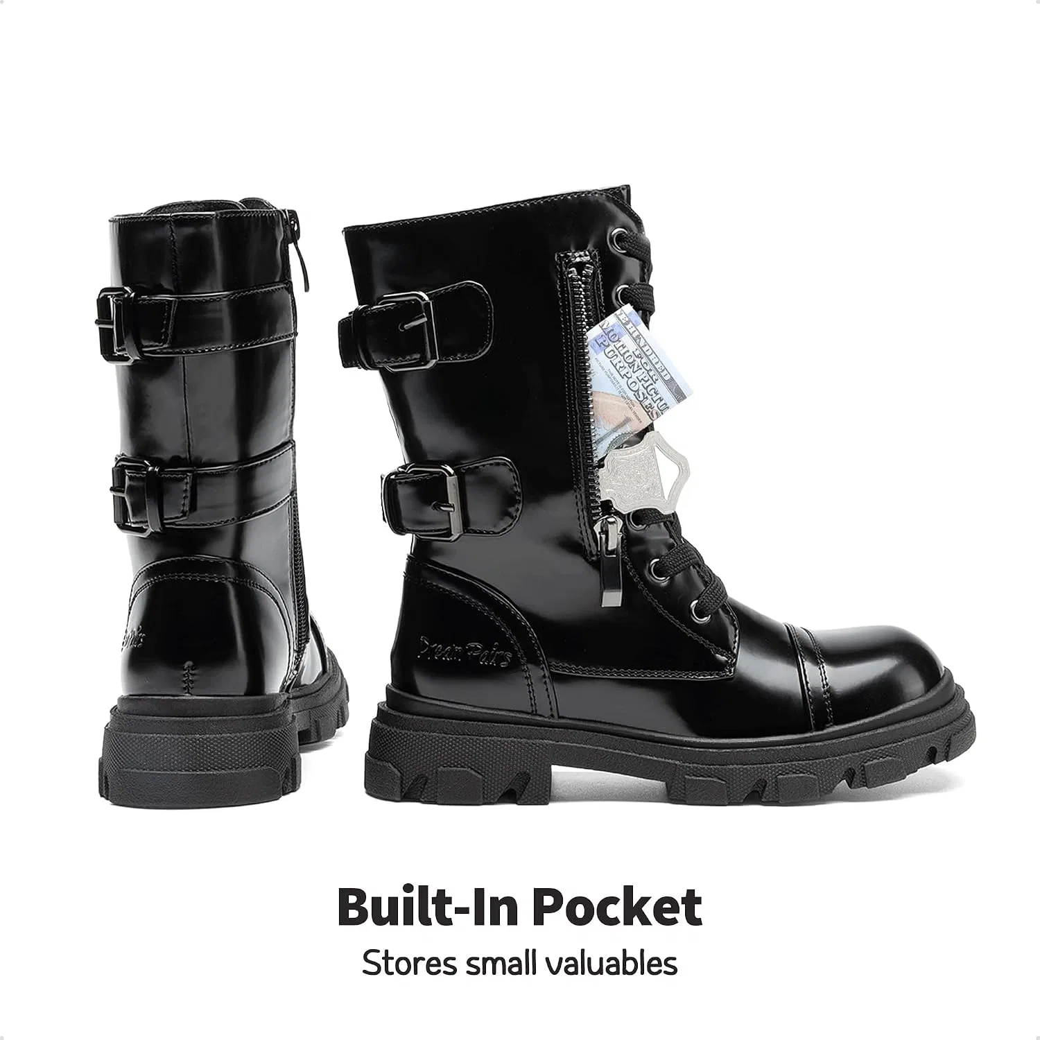 Детские ботинки на шнуровке для девочек DREAM PAIRS, All Black — фото 4