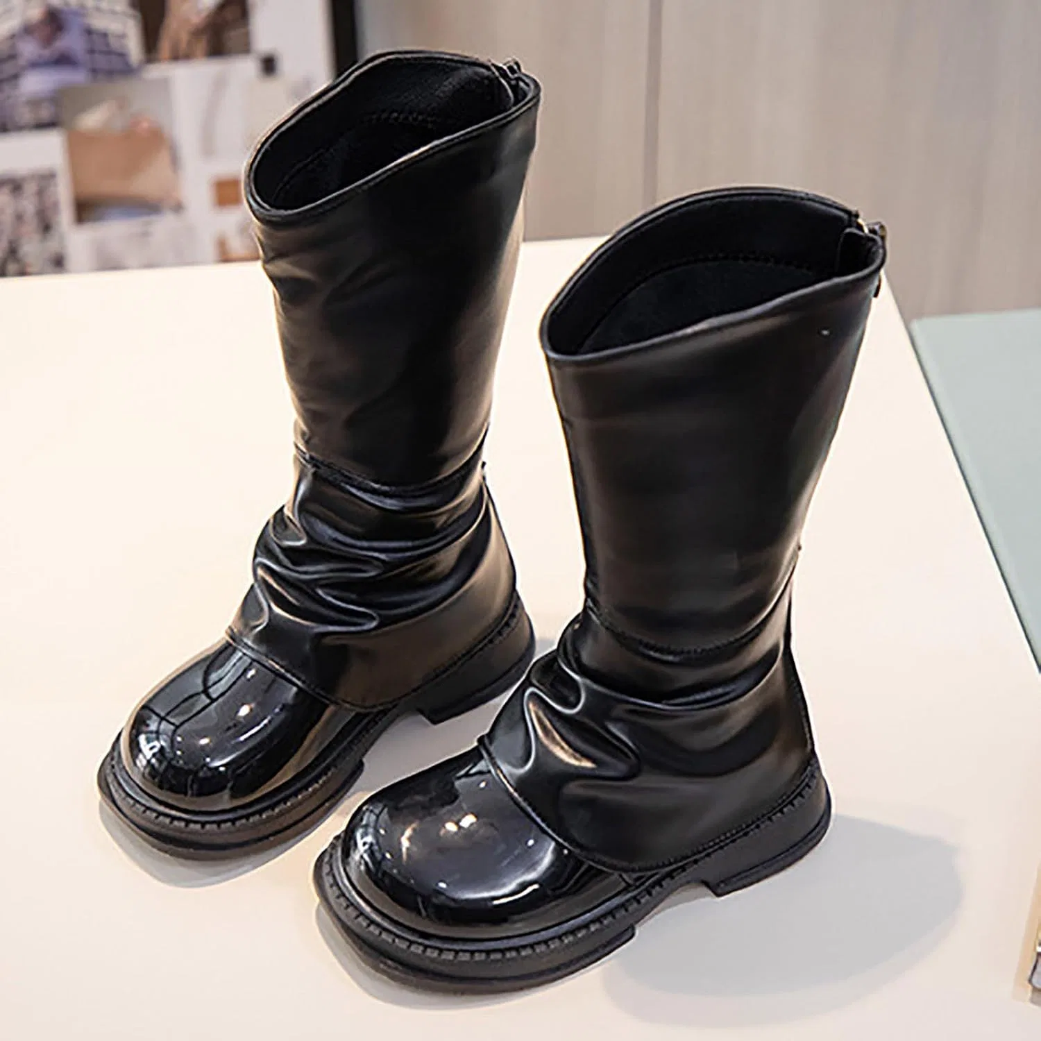 Детские сапоги для девочек с принтом, модель Girls Tall Mid Calf Riding Boots, Black — фото 4