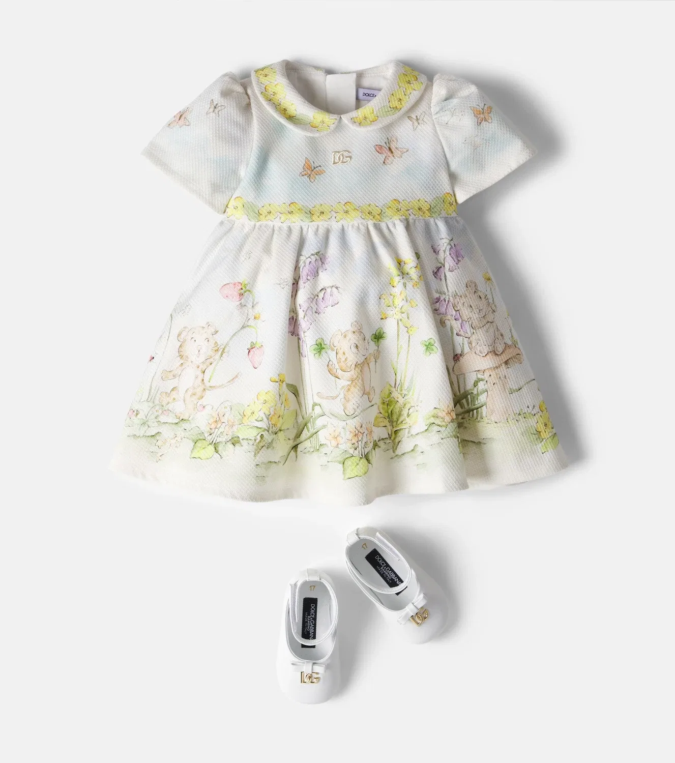 Комплект нарядных платьев с цветочным принтом Dolce&Gabbana Kids, белый — фото 2