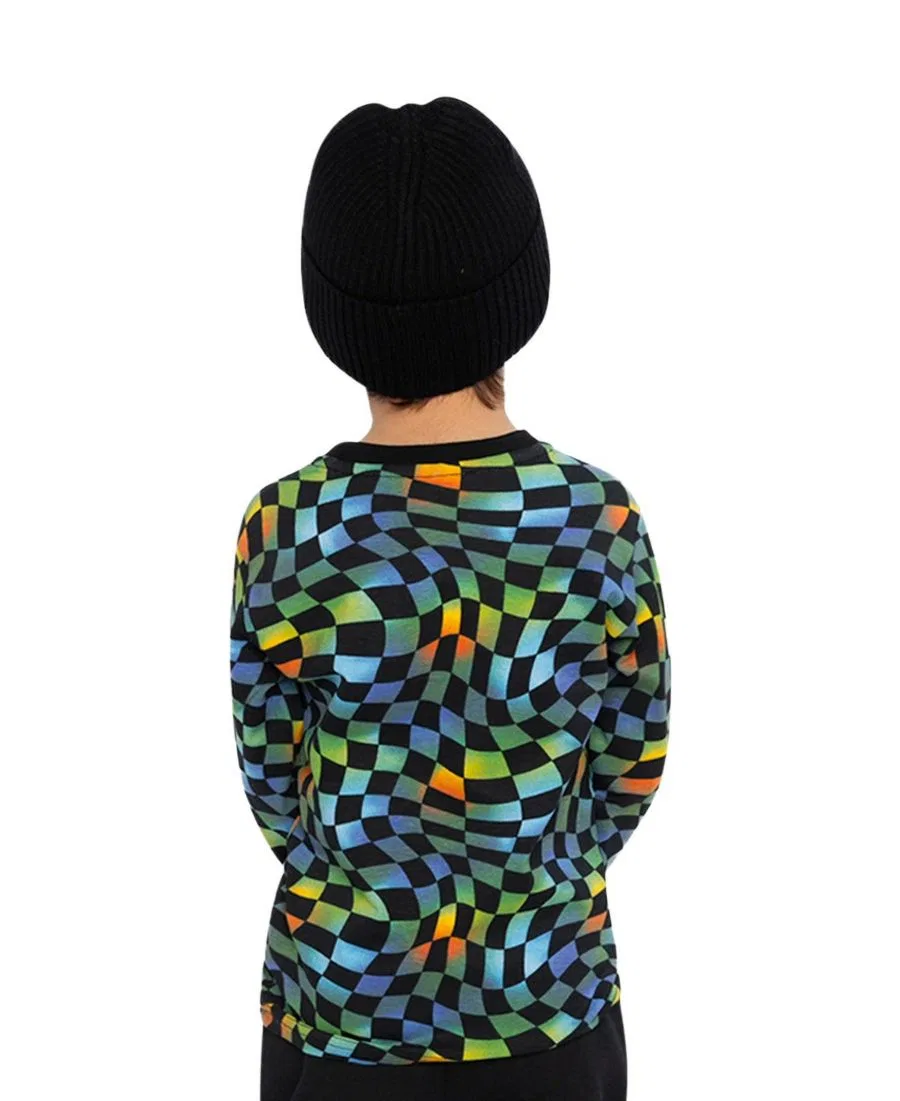 Детская футболка с длинным рукавом в клетку Deux par Deux, Blue Checkered Print — фото 4