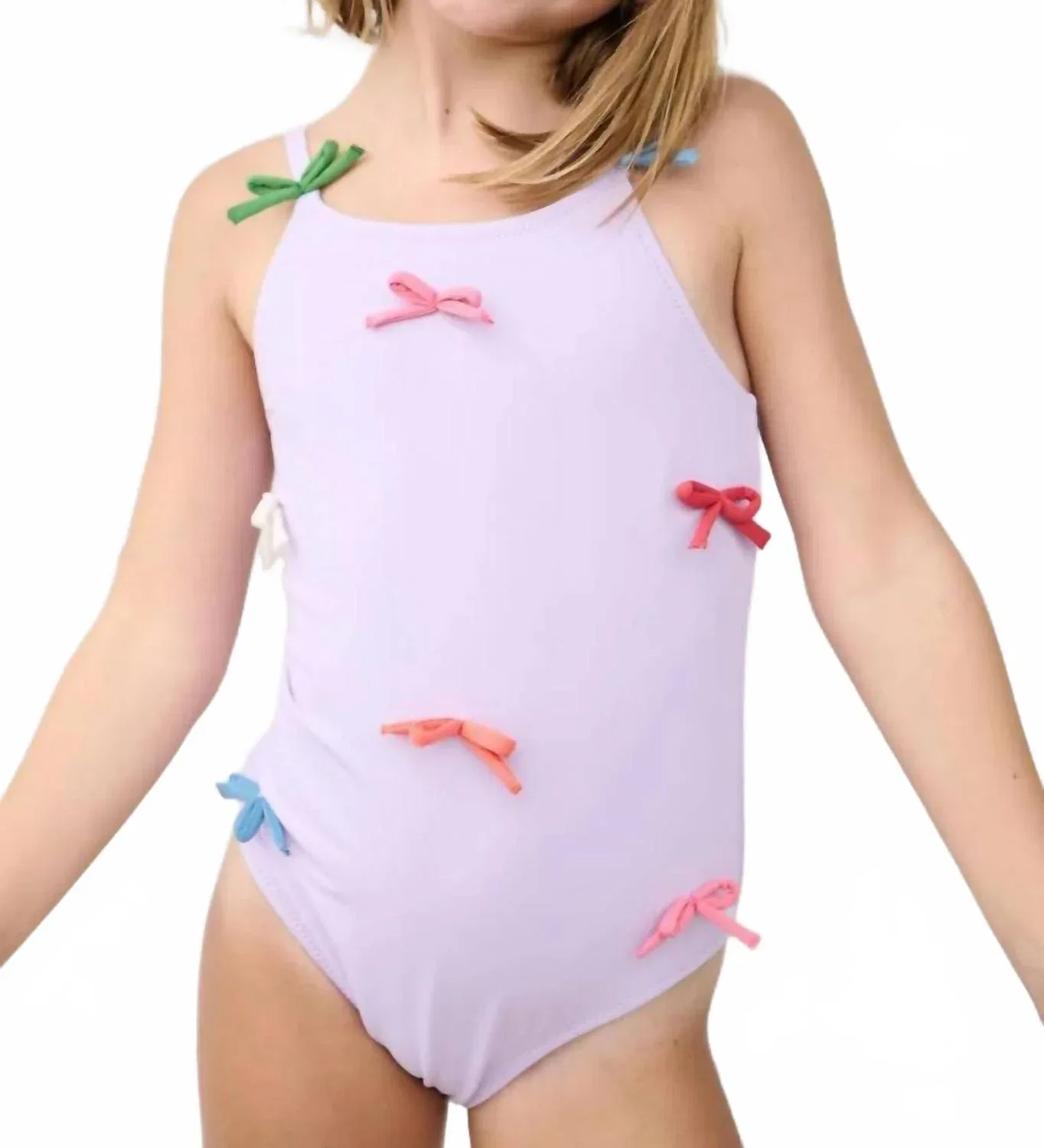 Детский слитный купальник с аппликацией Lottie Pink Chicken, Lavender Multi Bow Applique