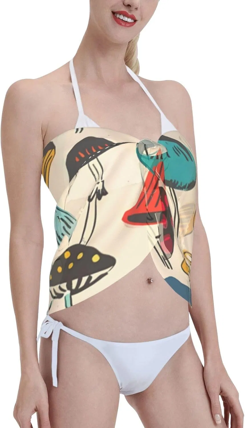 Женская пляжная накидка-саронг с принтом, Green And Navy Print, Mushroom Butt 8 — фото 4