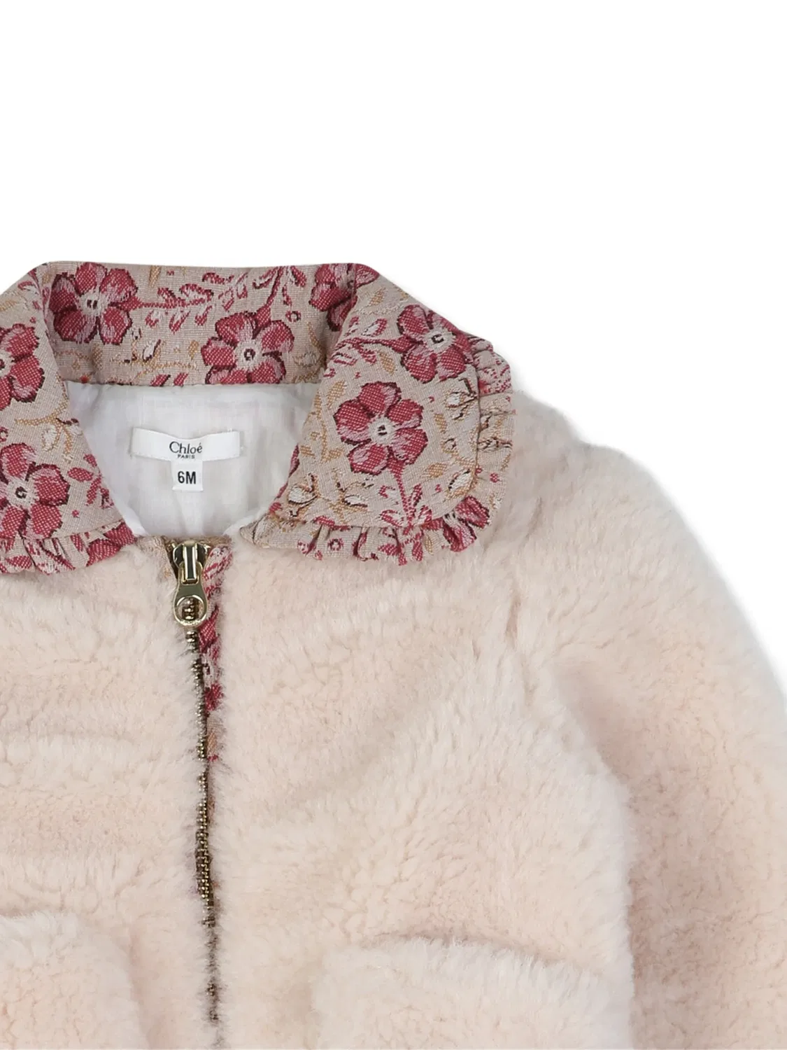 Шуба из искусственного меха с цветочным принтом Chloé Kids, розовый — фото 3