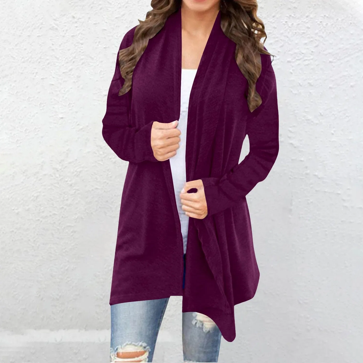 Женский удлиненный кардиган оверсайз с длинным рукавом, Dark purple — фото 2
