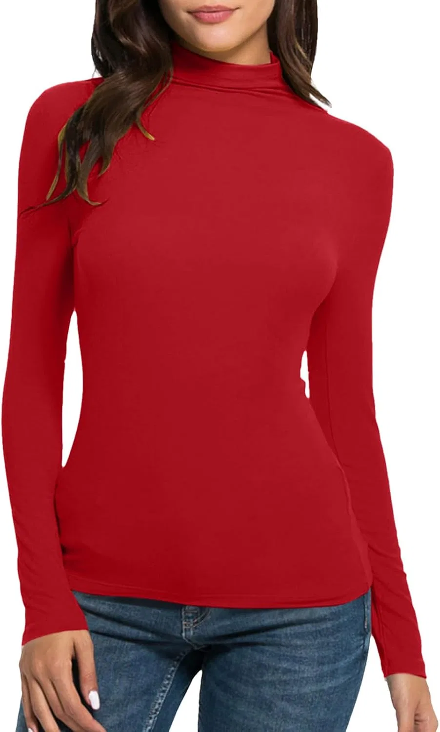 Женская водолазка с длинным рукавом, модель Mock Turtleneck, красный