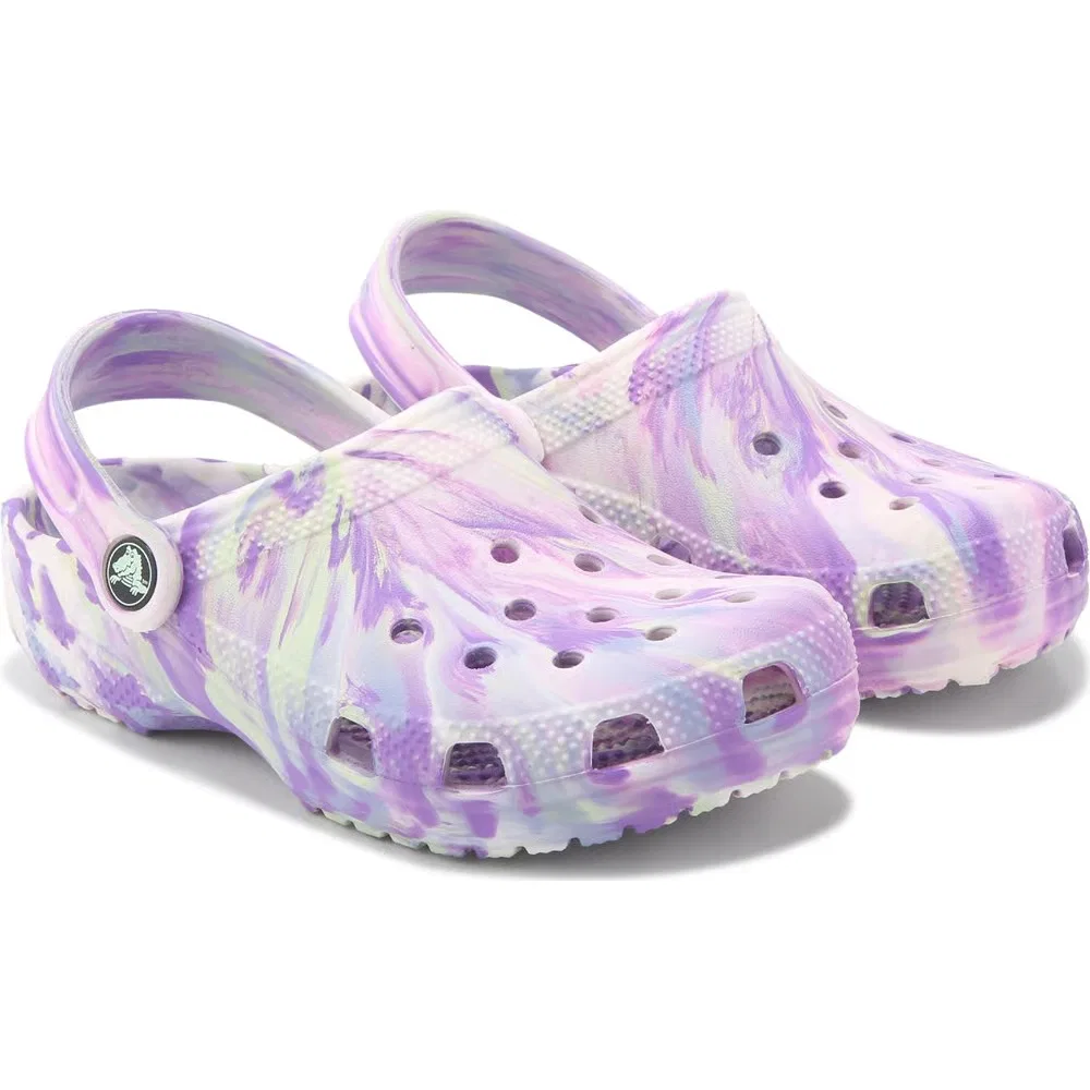 Детские классические сабо с мраморным рисунком Crocs, Purple Glow Marble