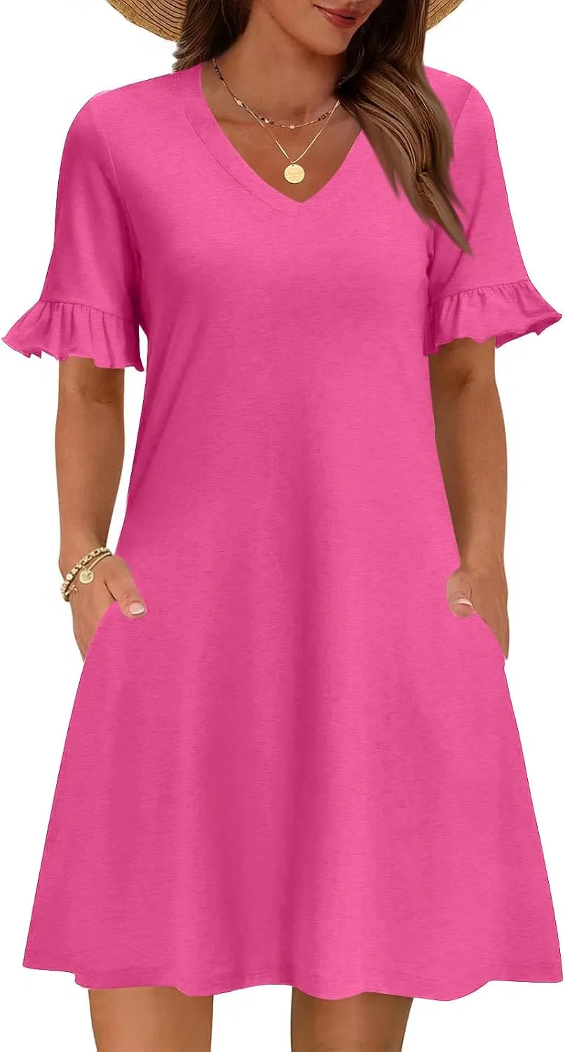 Платье повседневное A-силуэта с рюшами, Hot Pink