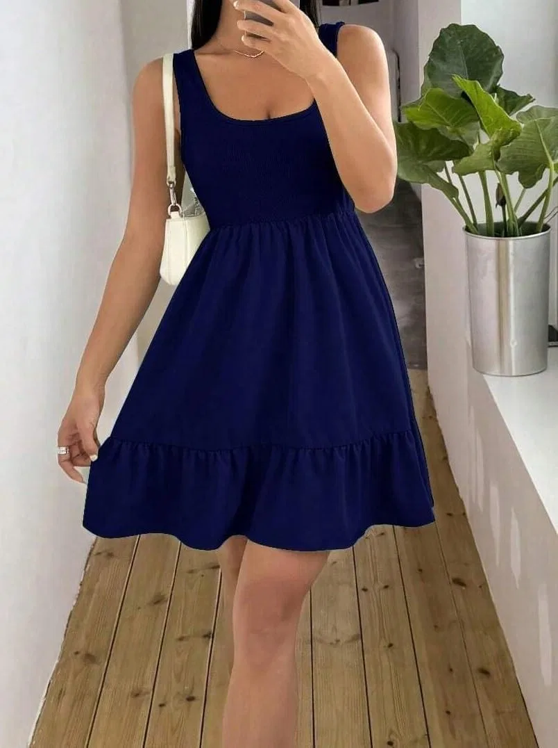 Женское короткое платье A-силуэта с рюшами Knitted, Navy Blue — фото 2
