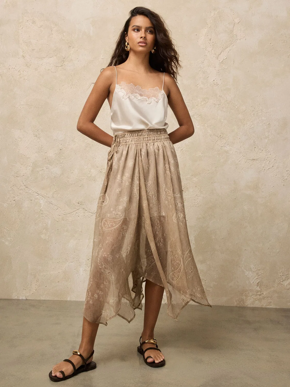 Юбка миди с асимметричным подолом, Light Brown Next