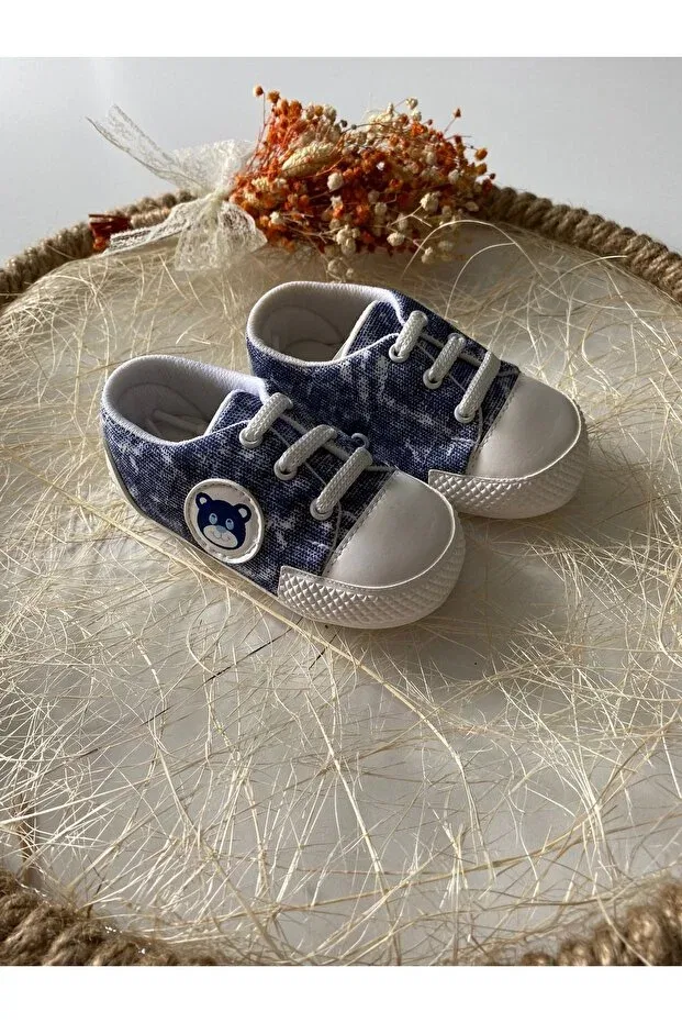 Детские ботинки для мальчиков с принтом Teddy bear patterned Pamily Baby, Navy Blue And White