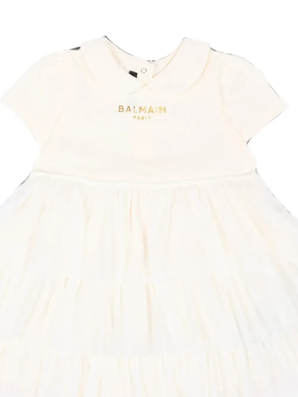 Ярусное платье с набивным логотипом Balmain Kids, белый — фото 3