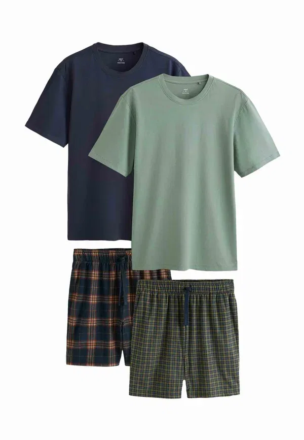 Пижамный комплект, хлопок, Regular fit - cosy short sleeve jersey pyjamas set 2 pack, Next, Navy blue, Green, темно-синий/зеленый