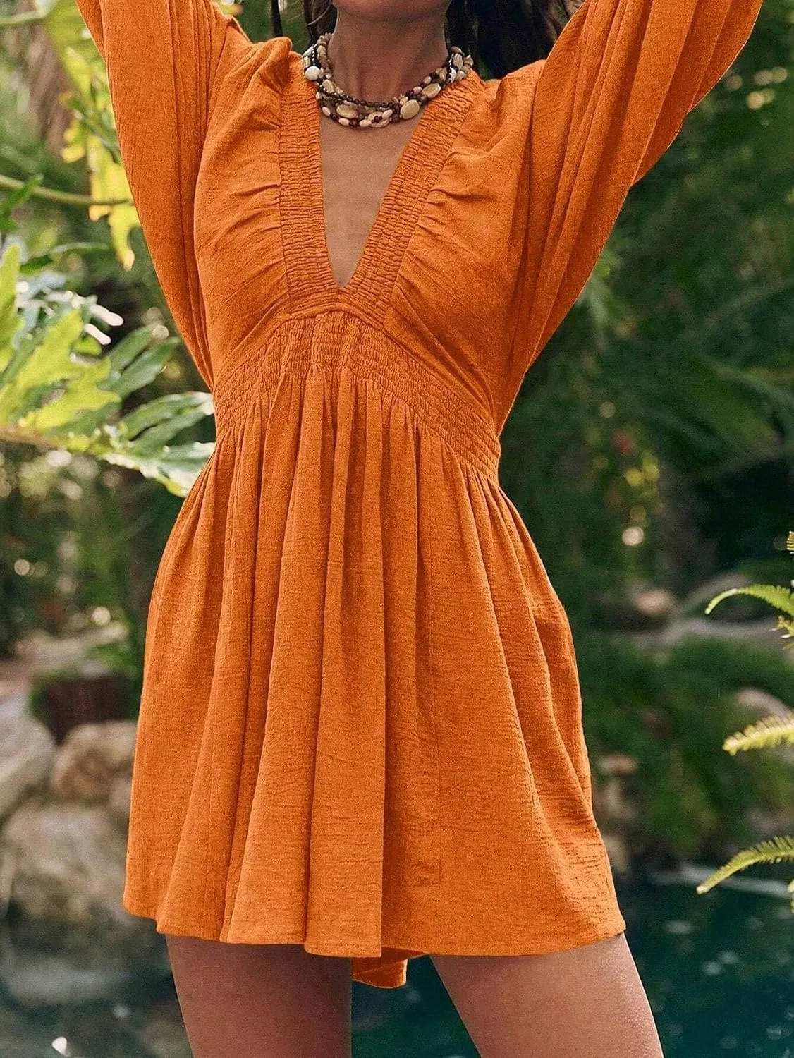 Женское свободное платье с V-образным вырезом Casual, Orange — фото 2