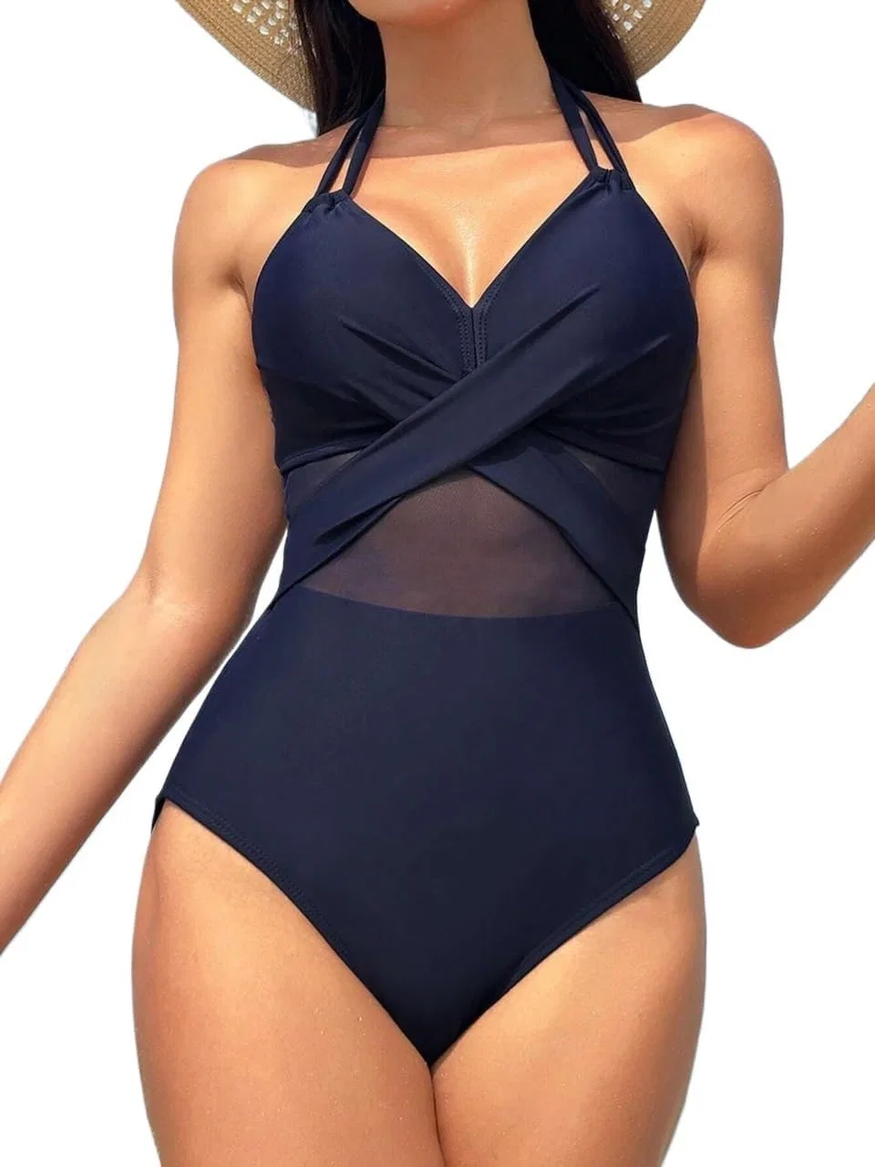 Женский монокини с цветовыми блоками на бретелях, Navy Blue