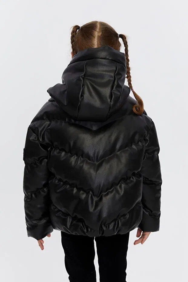 Детский пуховик для девочек с капюшоном Benitto Kids, Black — фото 4