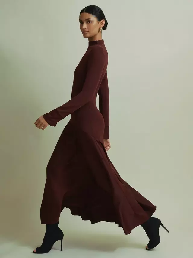 

Платье FLORERE Knit Top Woven Skirt Midi, бордовый
