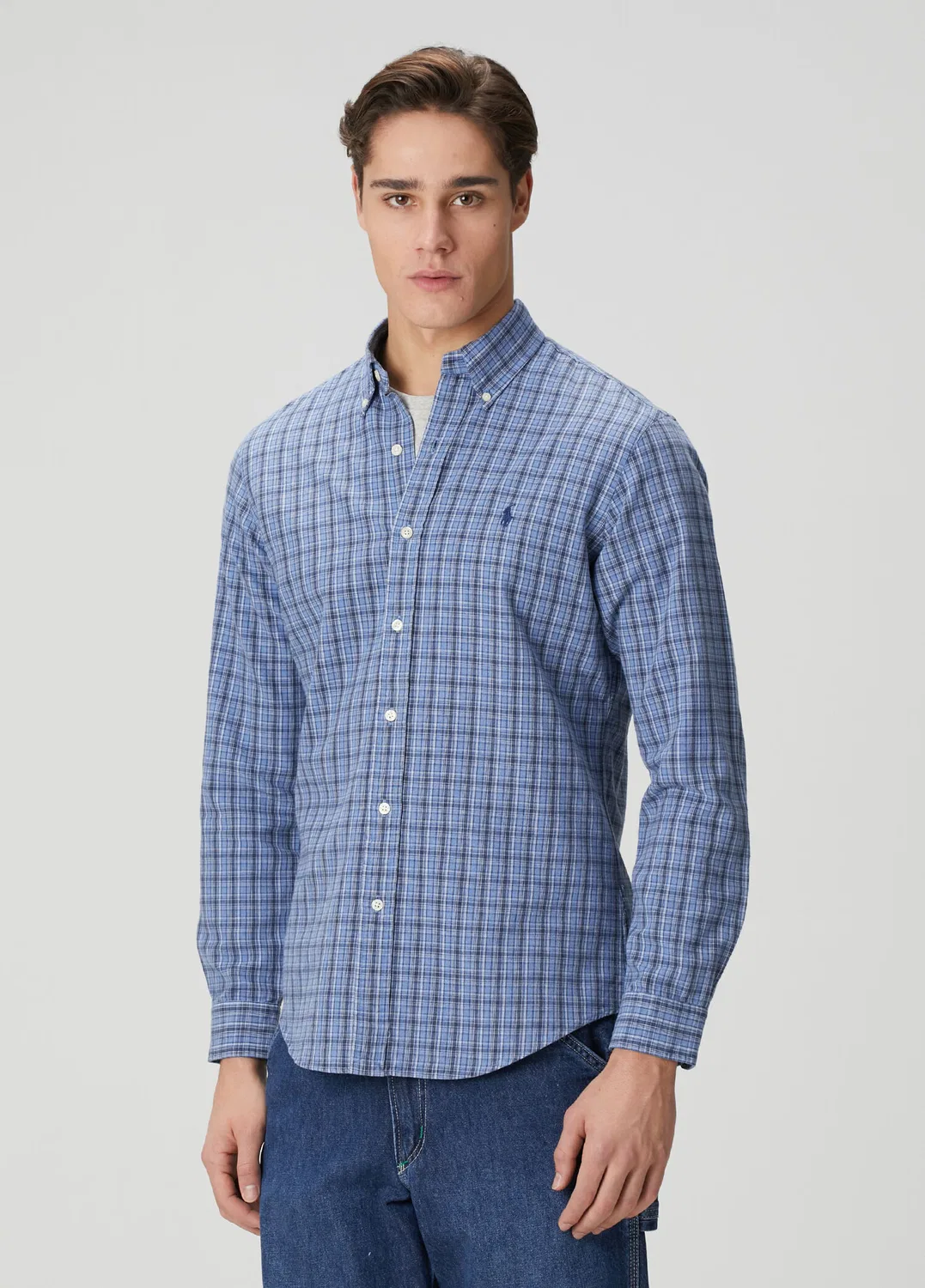 Рубашка Polo Ralph Lauren Custom Fit, синяя в клетку — фото 3