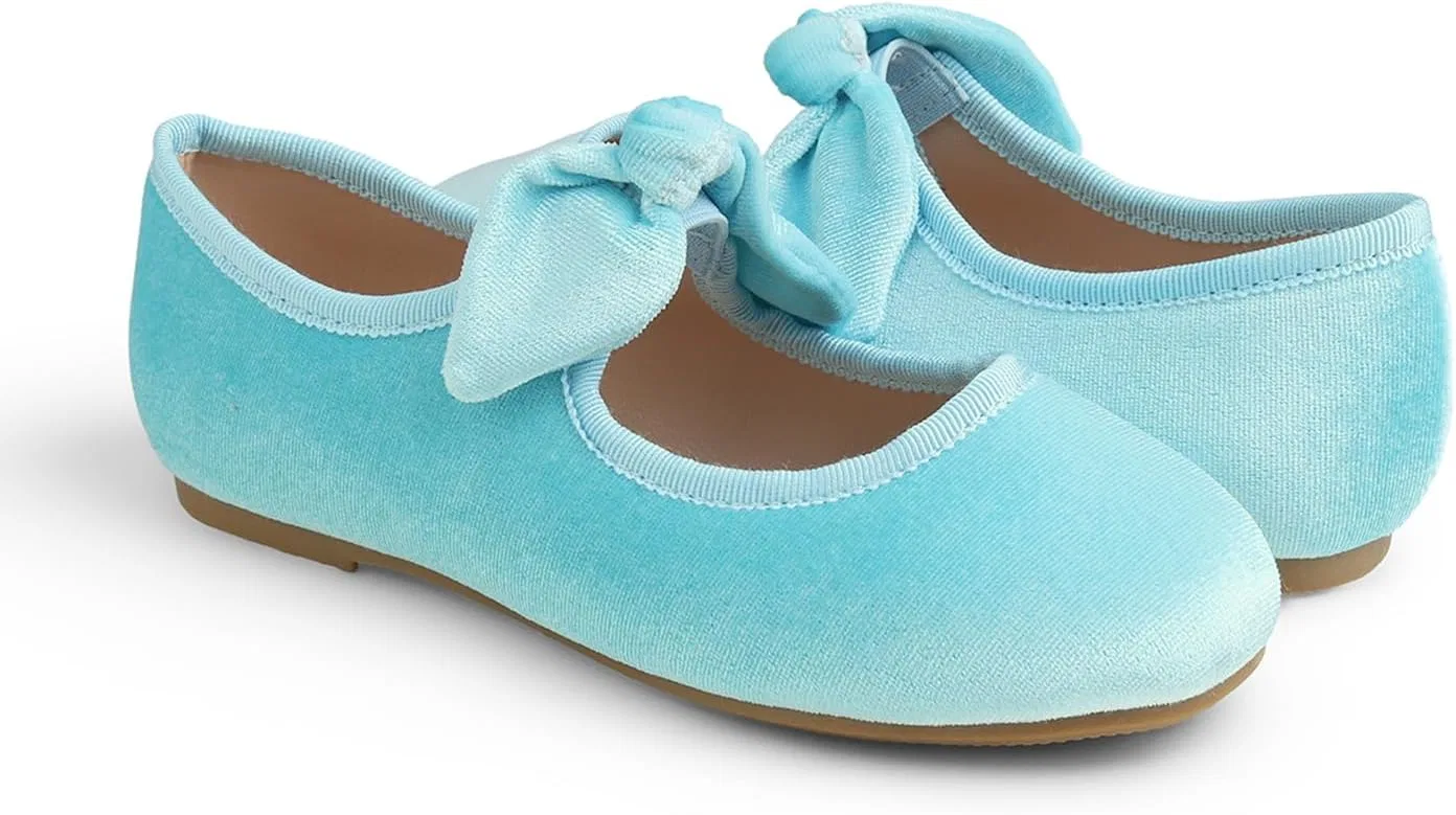 Детские туфли для девочек с пряжкой FEVERSOLE, Velvet Bow Elastic Maryjane Sky Blue — фото 4
