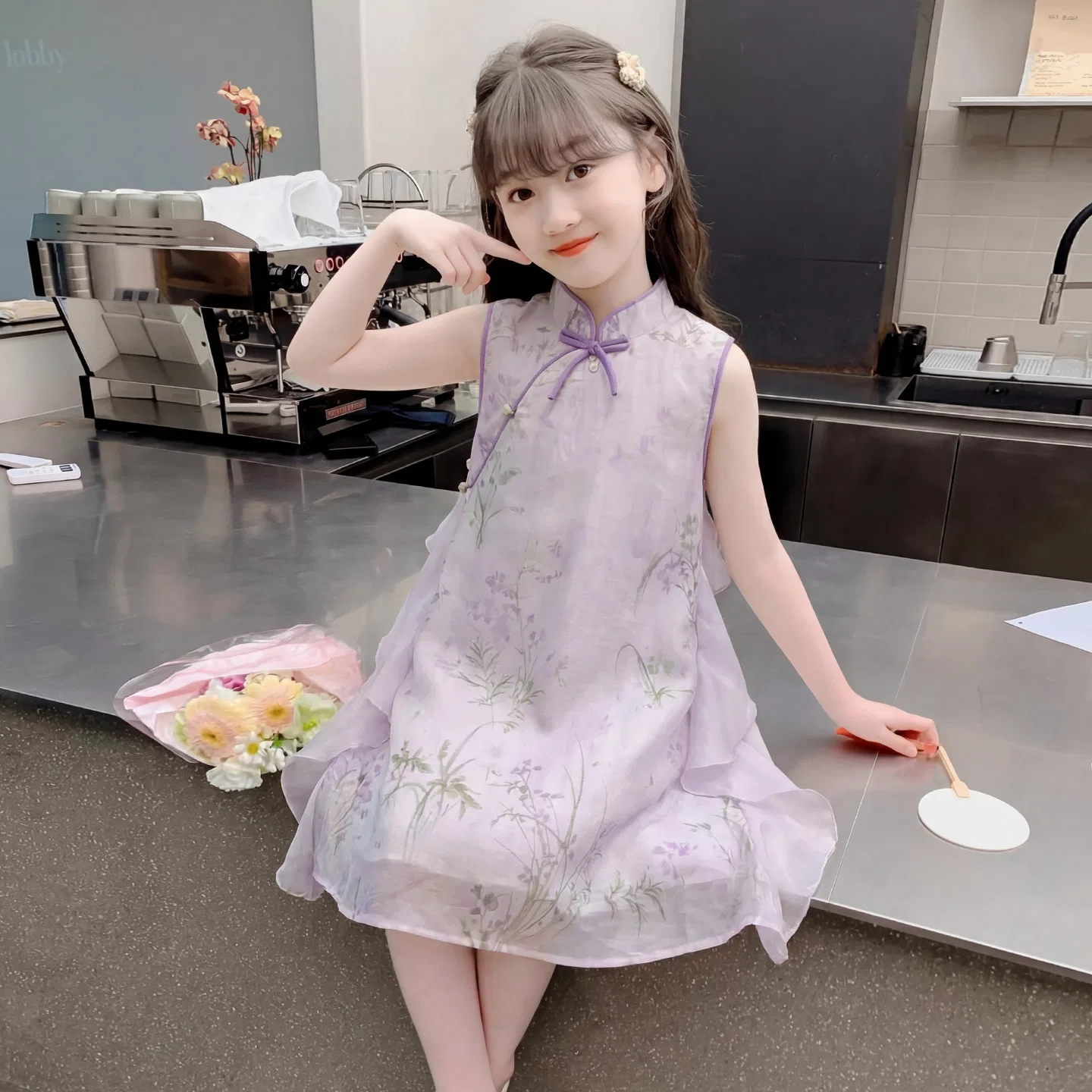 Детское платье для девочек с бретелями миди Light Purple YALU — фото 4
