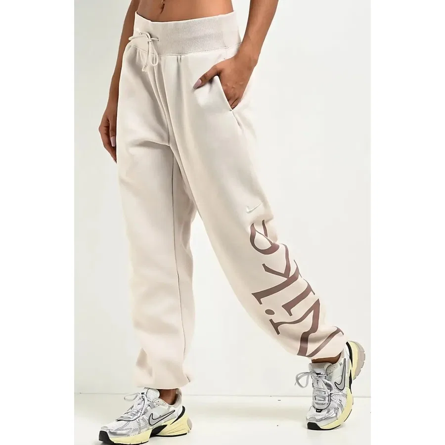 Спортивные штаны женские с высокой посадкой, модель Phoenix Fleece Os Logo, Nike, Бежевый