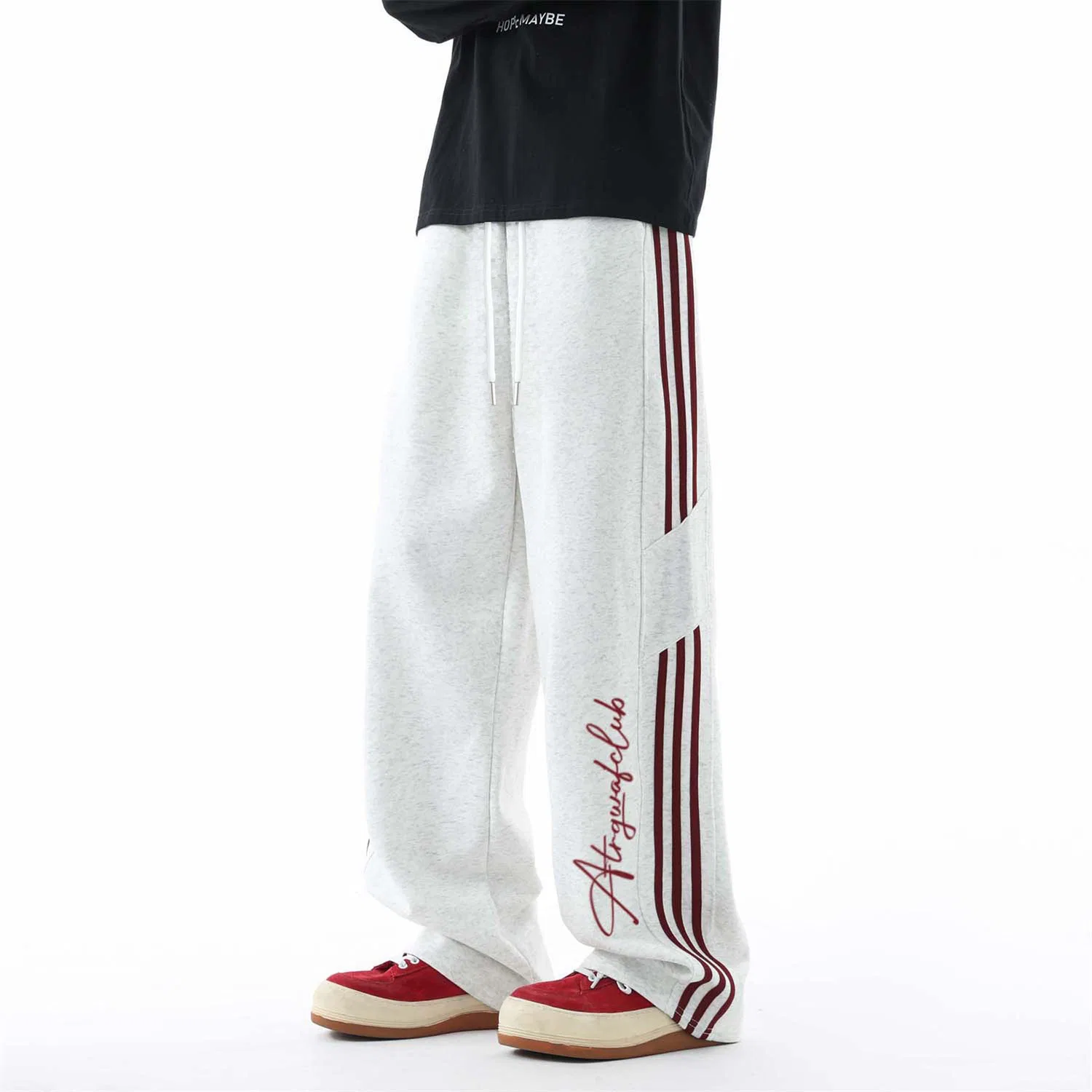 Детские спортивные штаны с принтом Casual Pants Unisex Moderate Sweatpants GWAF, White Heather Gray & Red Stripes — фото 4