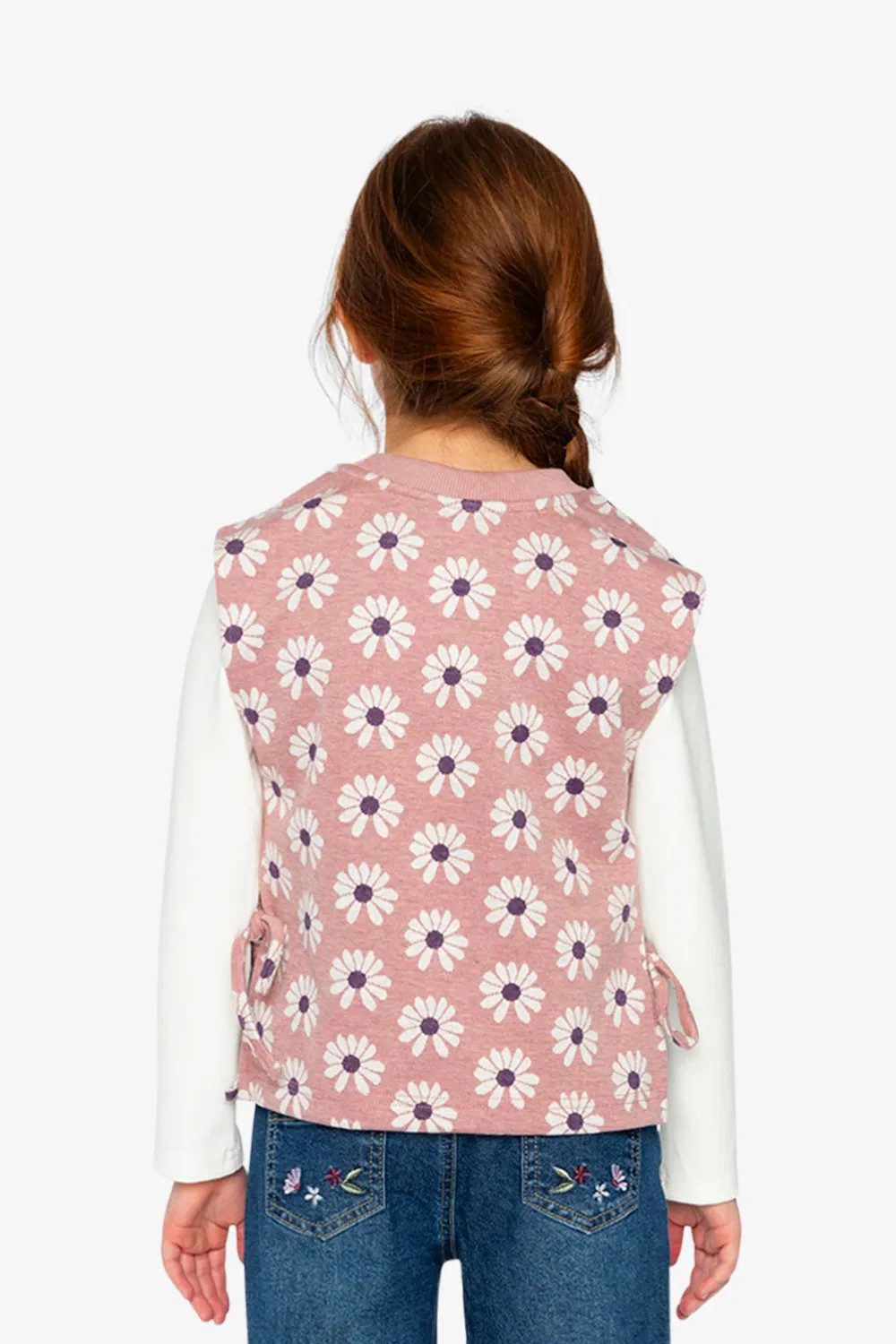 Детский жилет без рукавов с цветочным жаккардовым узором Deux par Deux, Pink Printed Flowers — фото 3
